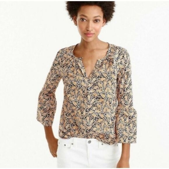 Drake’s London For J. Crew EUC Giraffe Print V-Neck Top Blouse Size 2 - Picture 2 of 11